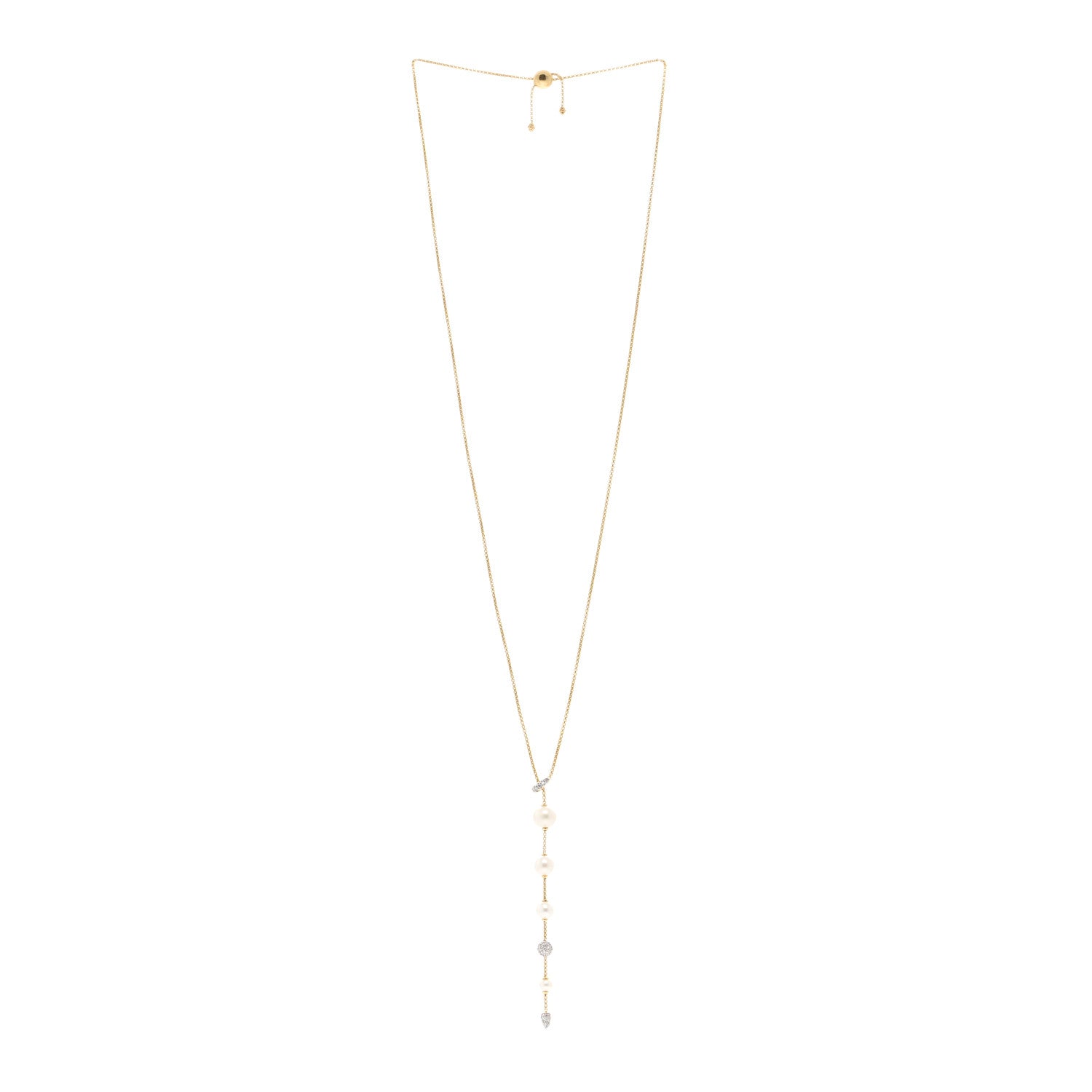 David Yurman 18K Yellow Gold Diamond Freshwater Cultured Pearl Pave Y Necklace 3 of 4