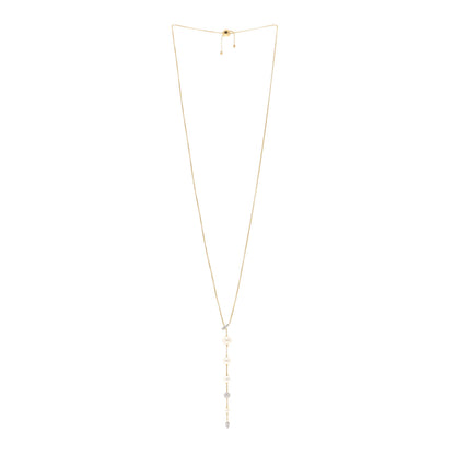 David Yurman 18K Yellow Gold Diamond Freshwater Cultured Pearl Pave Y Necklace 3 of 4