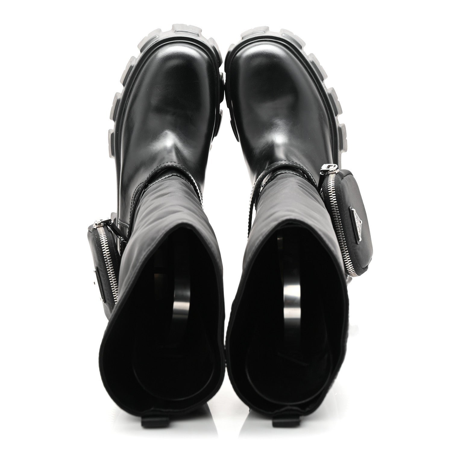 Prada Spazzolato Rois Re-Nylon Metal Triangle Logo Monolith Pouch Pocket 55mm Tall Boots 39 Black 5 of 8