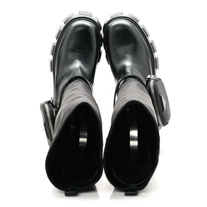 Prada Spazzolato Rois Re-Nylon Metal Triangle Logo Monolith Pouch Pocket 55mm Tall Boots 39 Black 5 of 8