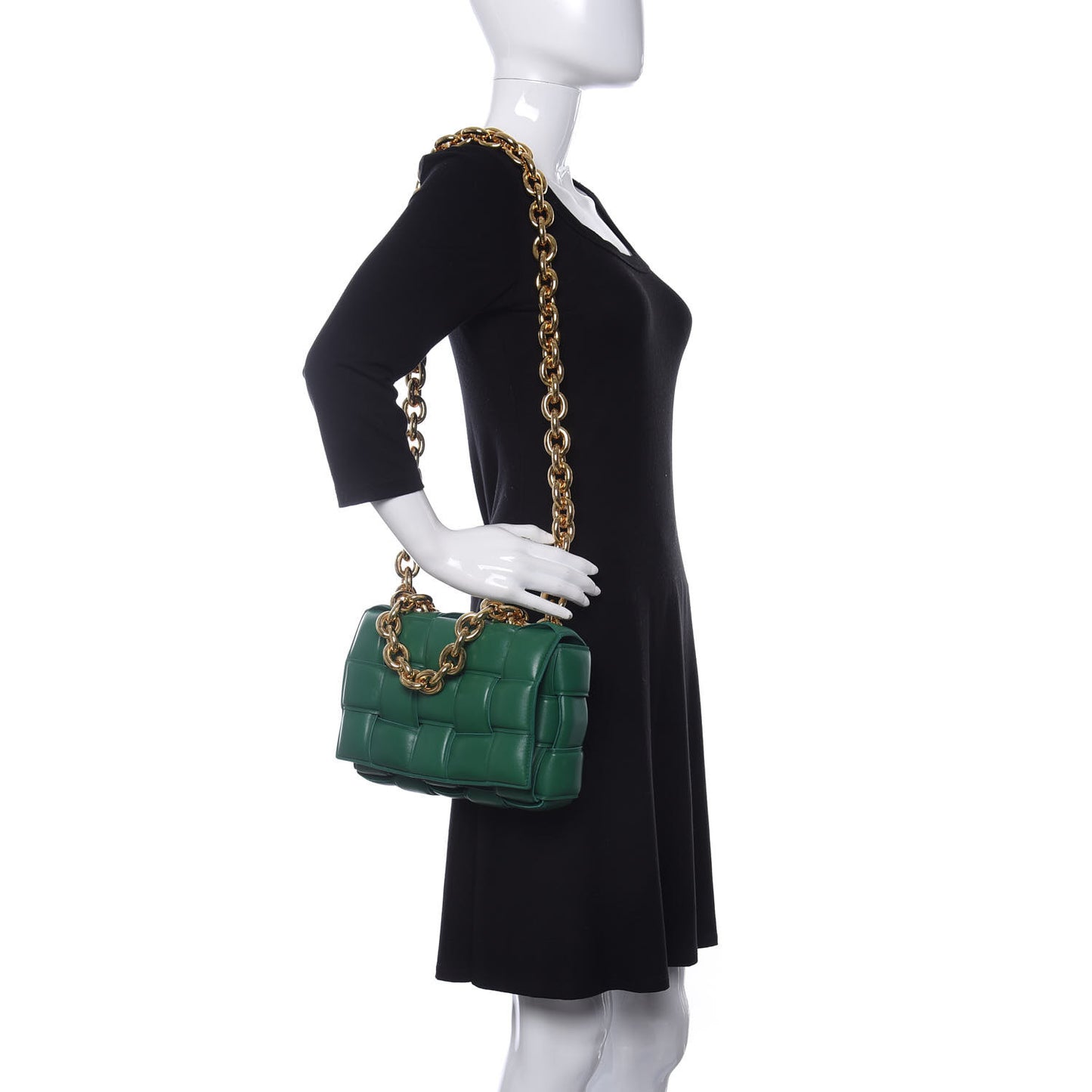 Lambskin Maxi Intreccio Padded Chain Cassette Crossbody Bag Racing Green