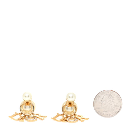 Christian Dior Pearl Crystal Tribal Logo Charms Earrings Gold 2 of 6