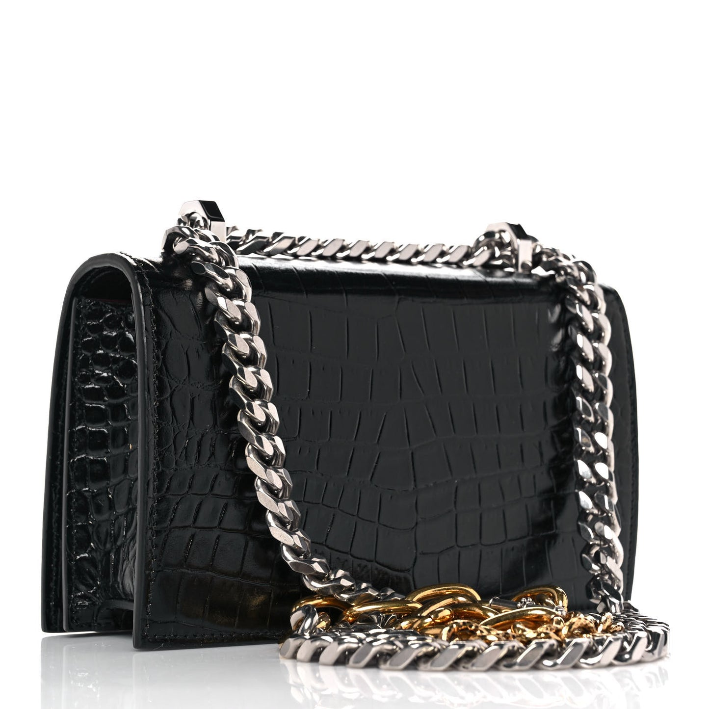 Crocodile Embossed Calfskin Knuckle Crossbody Black