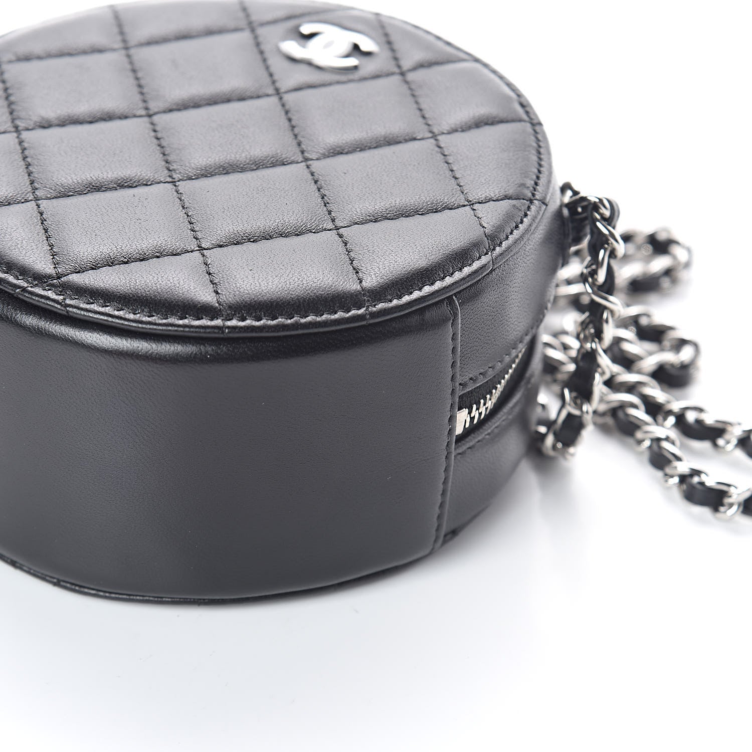 Chanel Lambskin Quilted Round Clutch With Chain Black 9 of 10