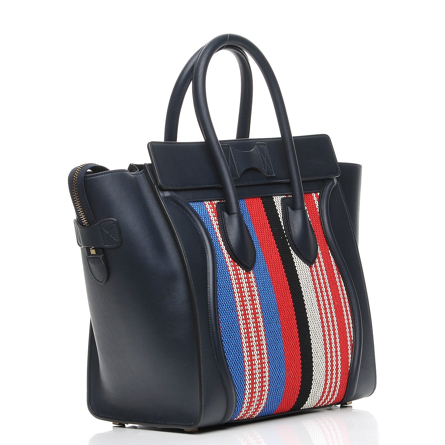 Celine Smooth Calfskin Striped Canvas Mini Luggage Navy Blue 3 of 7