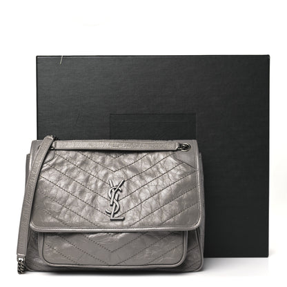 Saint Laurent Crinkled Calfskin Matelasse Monogram Large Niki Chain Satchel Fog 15 of 15