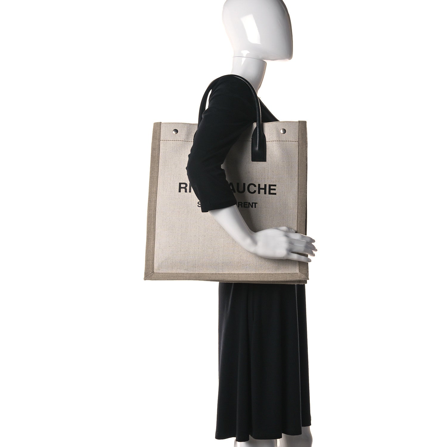 Saint Laurent Linen Calfskin Rive Gauche North South Tote Optic White 2 of 10