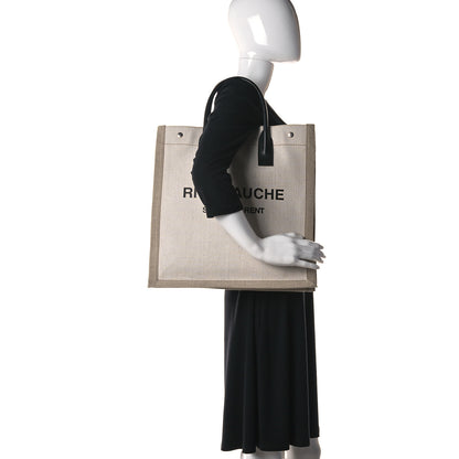 Saint Laurent Linen Calfskin Rive Gauche North South Tote Optic White 2 of 10
