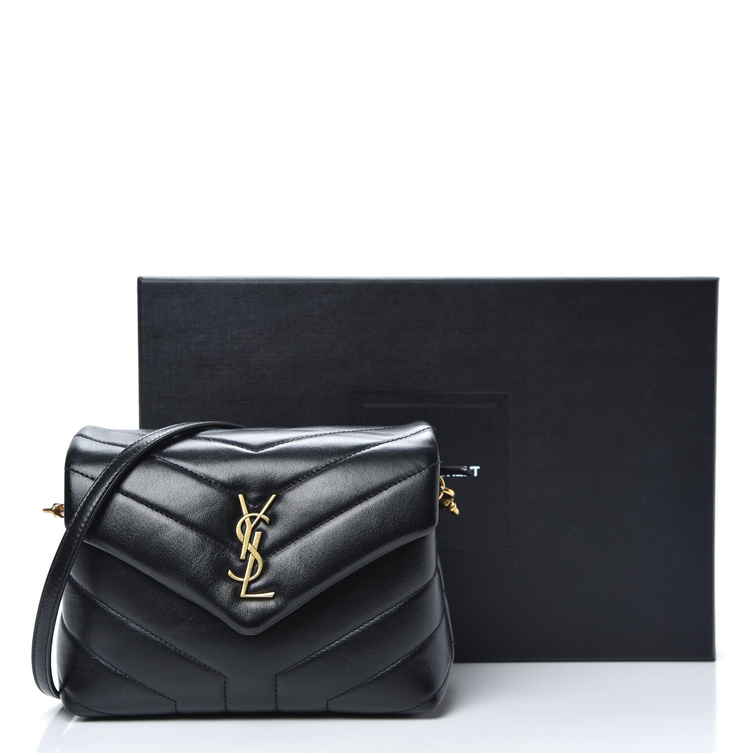 Saint Laurent Calfskin Y Quilted Monogram Toy Loulou Crossbody Bag Black 10 of 10