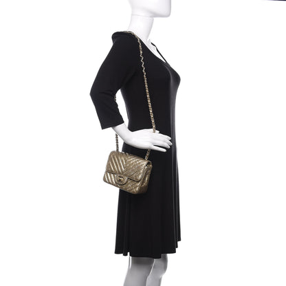 Chanel Patent Metallic Crumpled Calfskin Chevron Quilted Mini Square Flap Gold 2 of 10