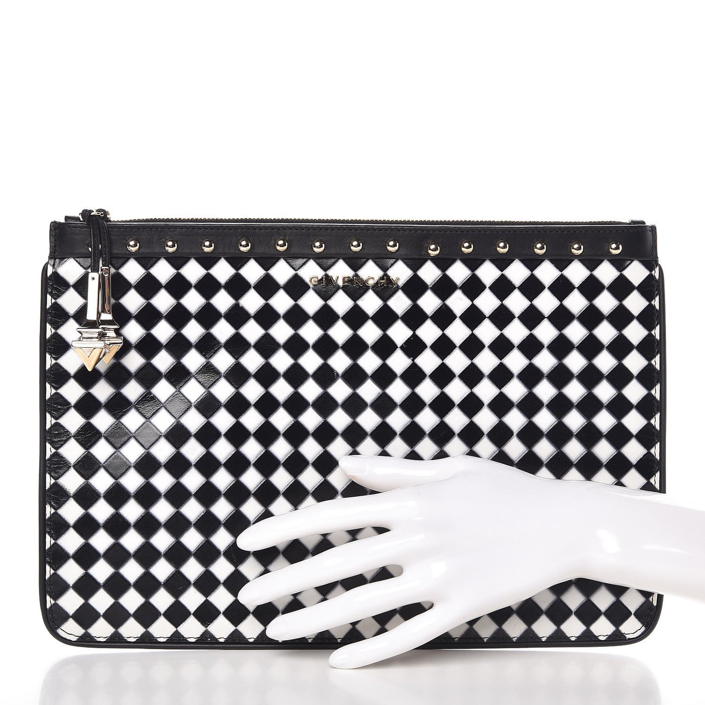 Lambskin Medium Zip Pouch Black White