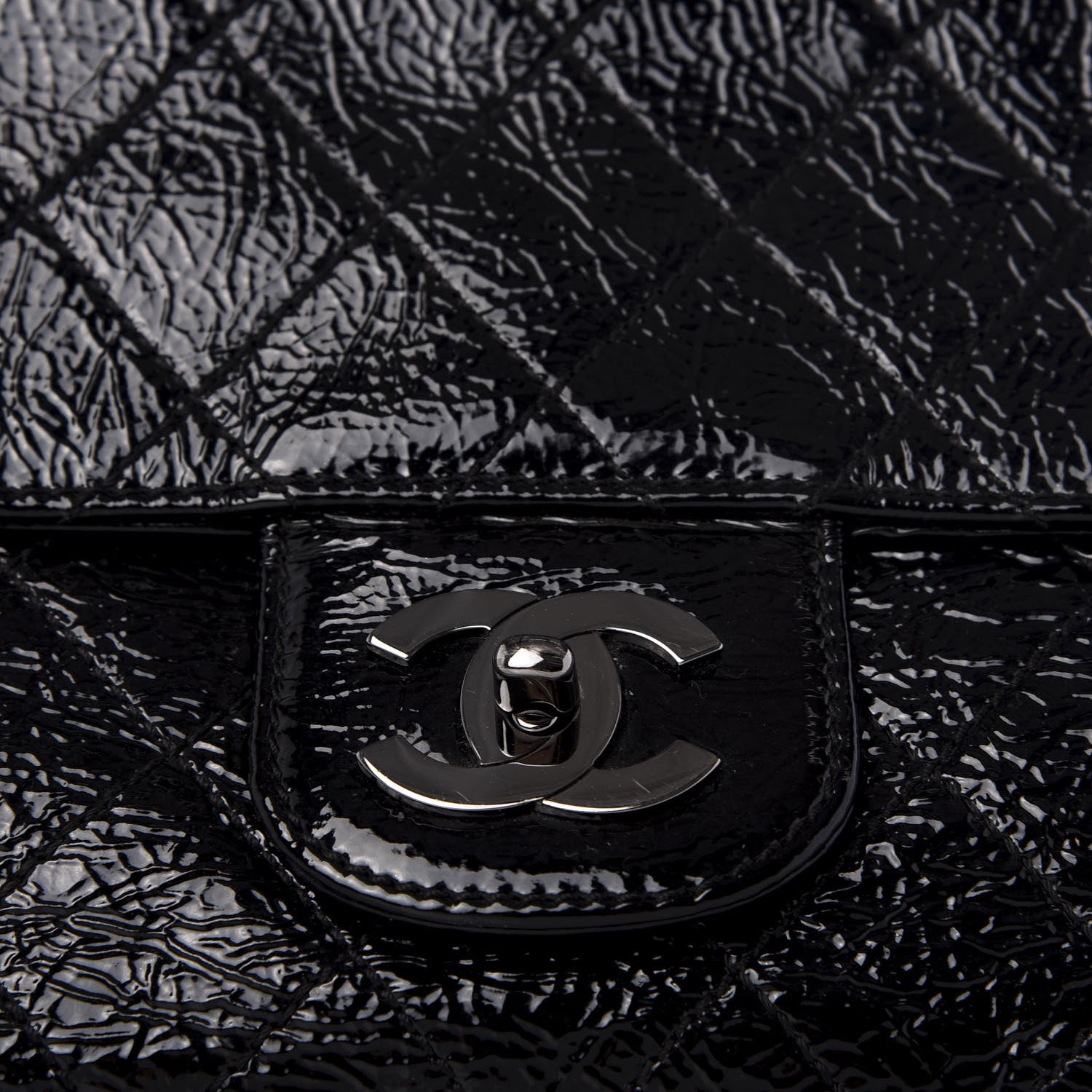 Chanel Distressed Patent Quilted Ritz Flap Bag Black 9 of 9