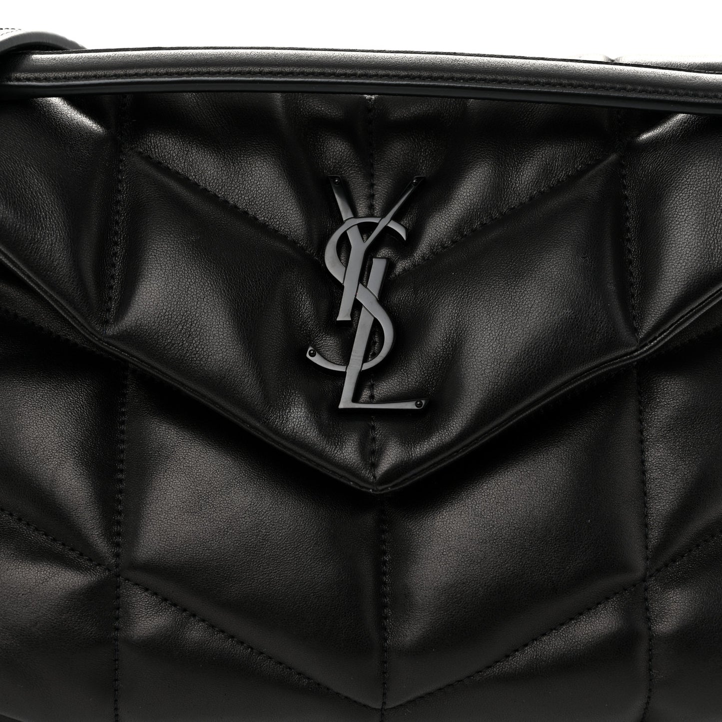 Lambskin Quilted Monogram Monochrome Small Loulou Puffer Chain Satchel Black