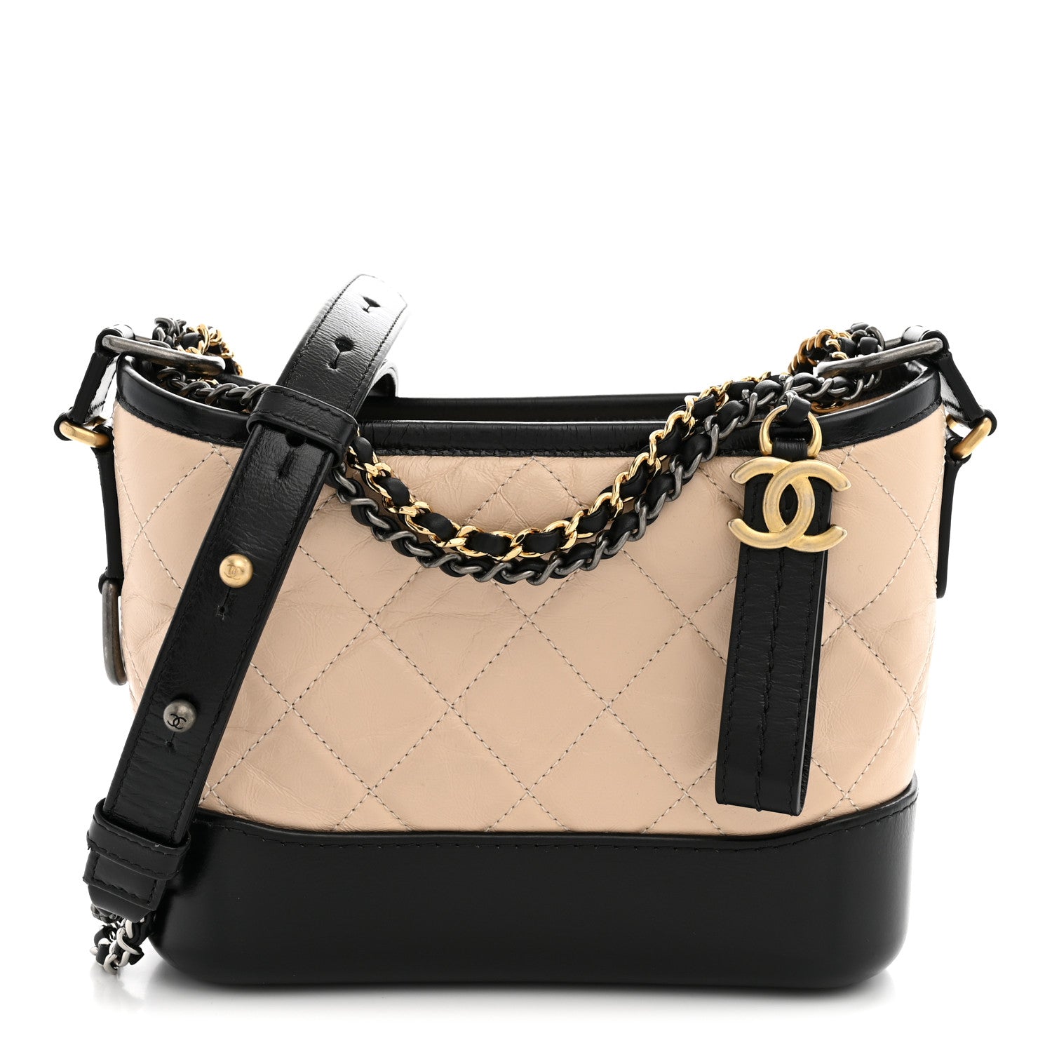 Chanel Aged Calfskin Quilted Small Gabrielle Hobo Beige Black 1 of 11