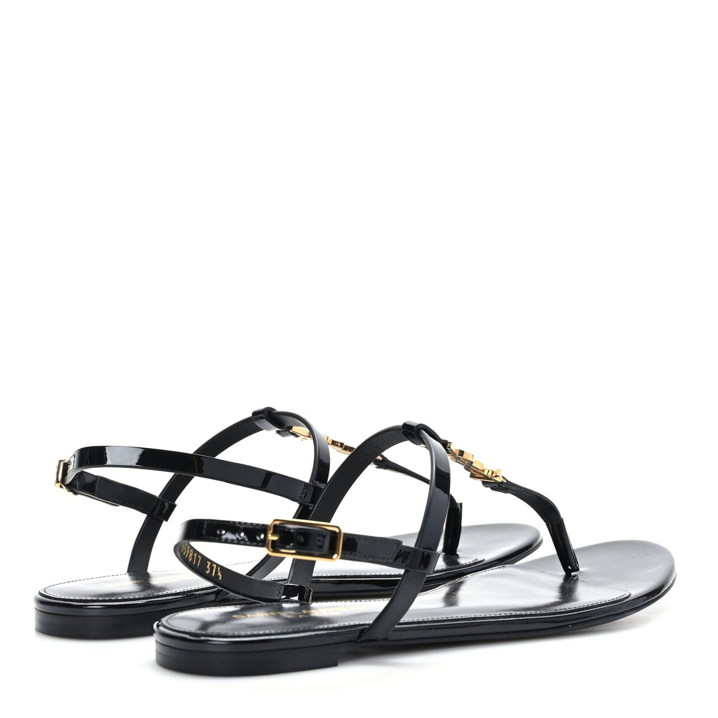 Patent Calfskin Cassandra Monogram Sandals 37.5 Black