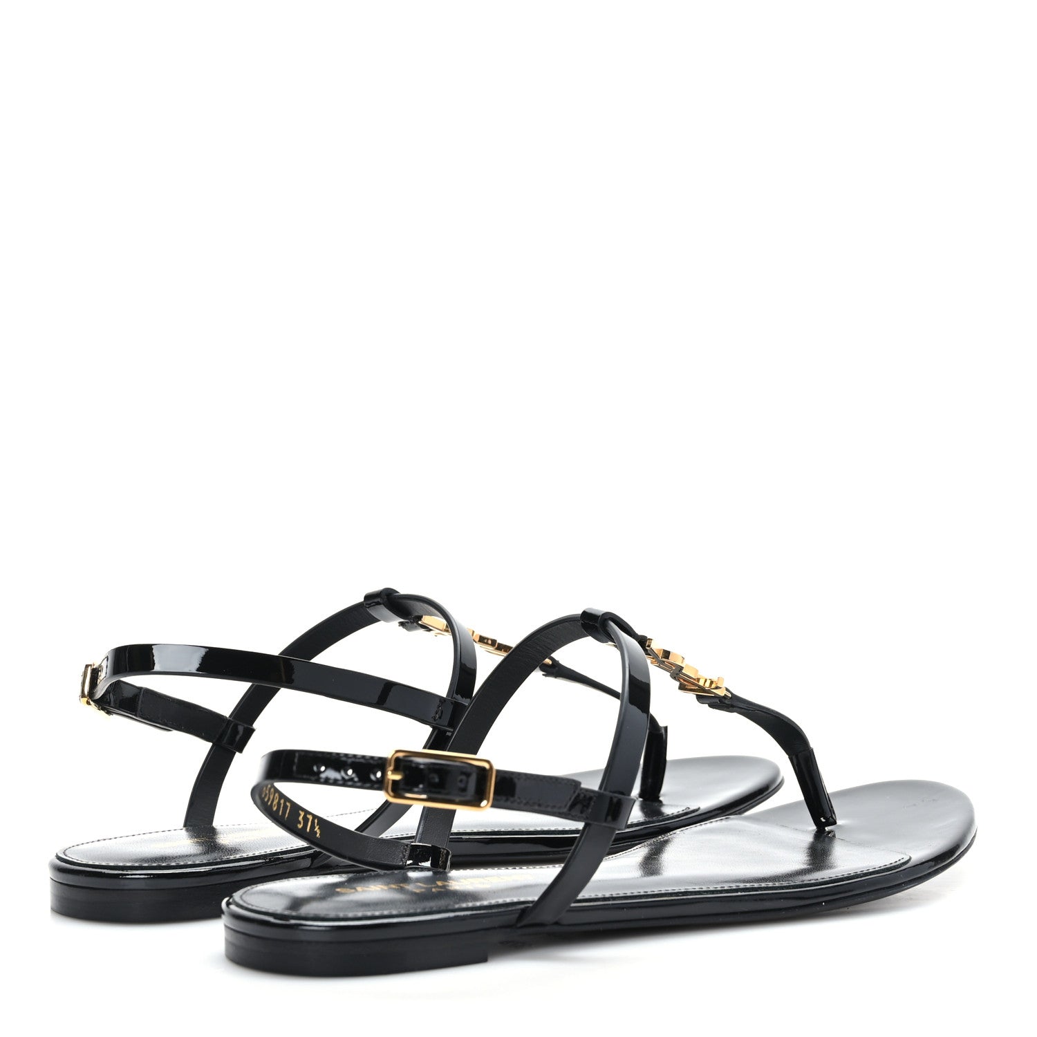 Saint Laurent Patent Calfskin Cassandra Monogram Sandals 37.5 Black 4 of 8
