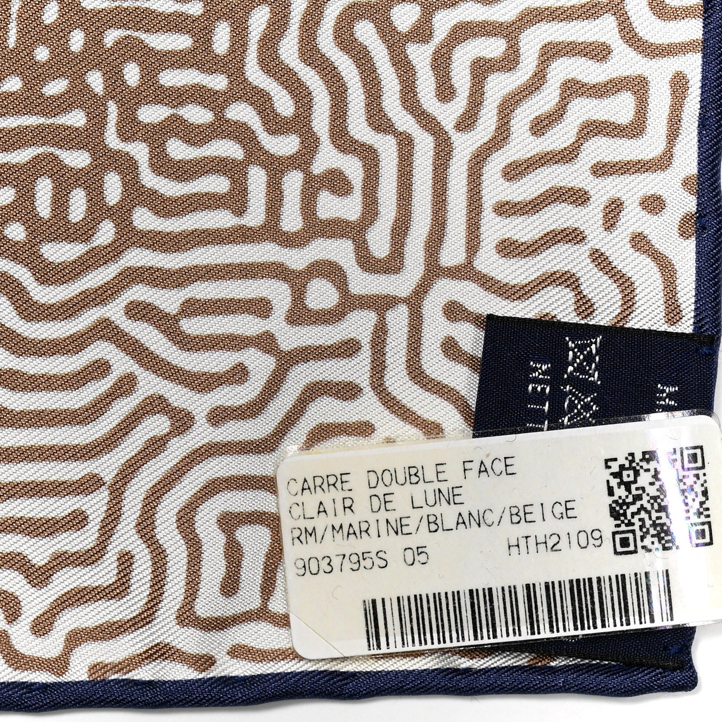 Silk Clair De Lune Double Face Scarf 90 Marine White Beige