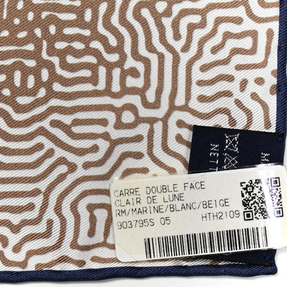 Hermes Silk Clair De Lune Double Face Scarf 90 Marine White Beige 4 of 4