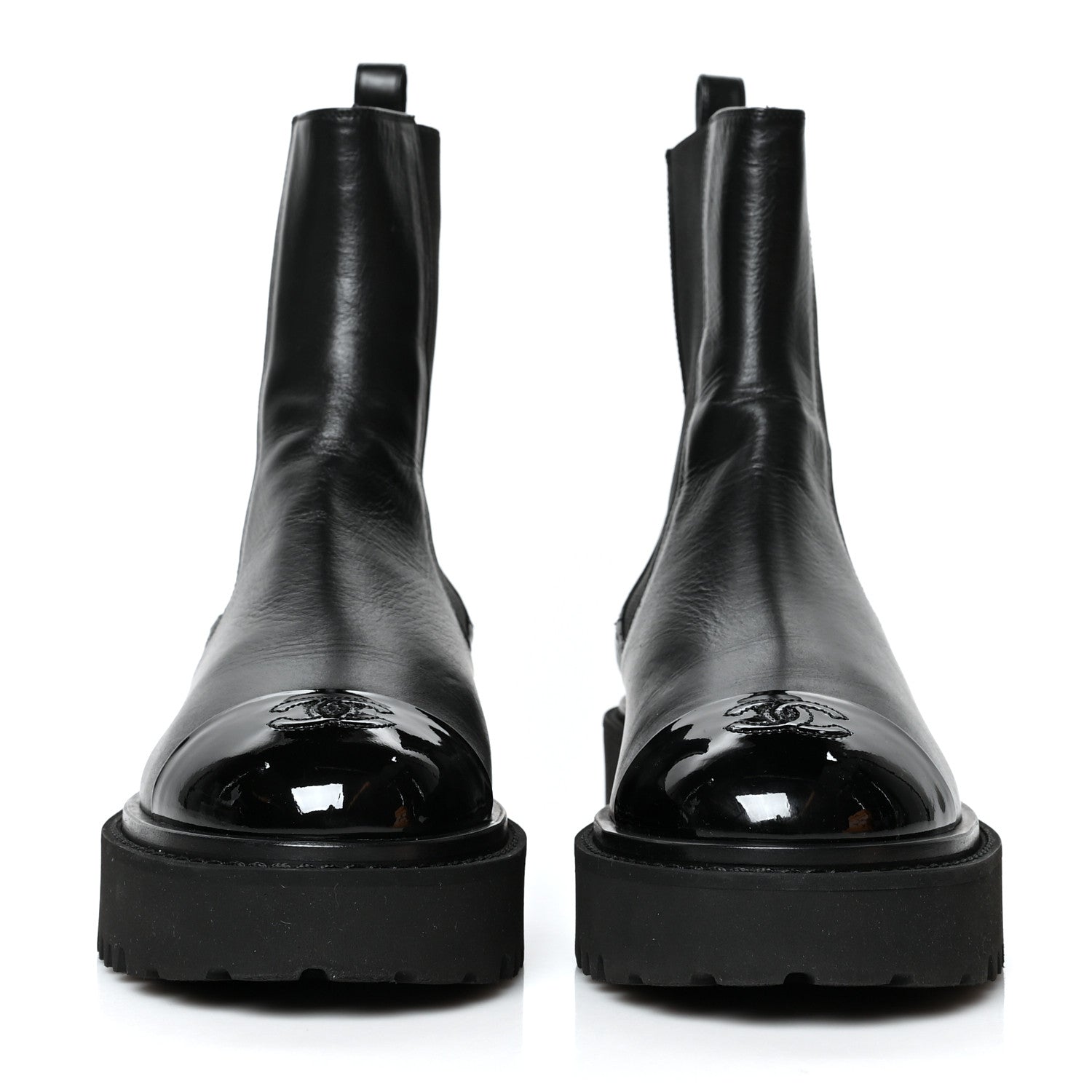 Chanel Crumpled Calfskin Patent Cap Toe Short Boots 38.5 Black 2 of 7