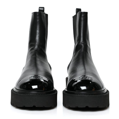 Chanel Crumpled Calfskin Patent Cap Toe Short Boots 38.5 Black 2 of 7