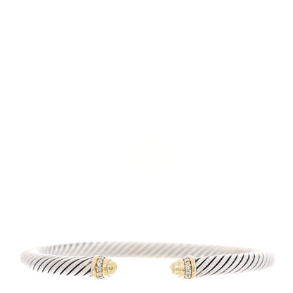 David Yurman Sterling Silver 18K Yellow Gold Diamond 5mm Cable Classics Bracelet 1 of 5