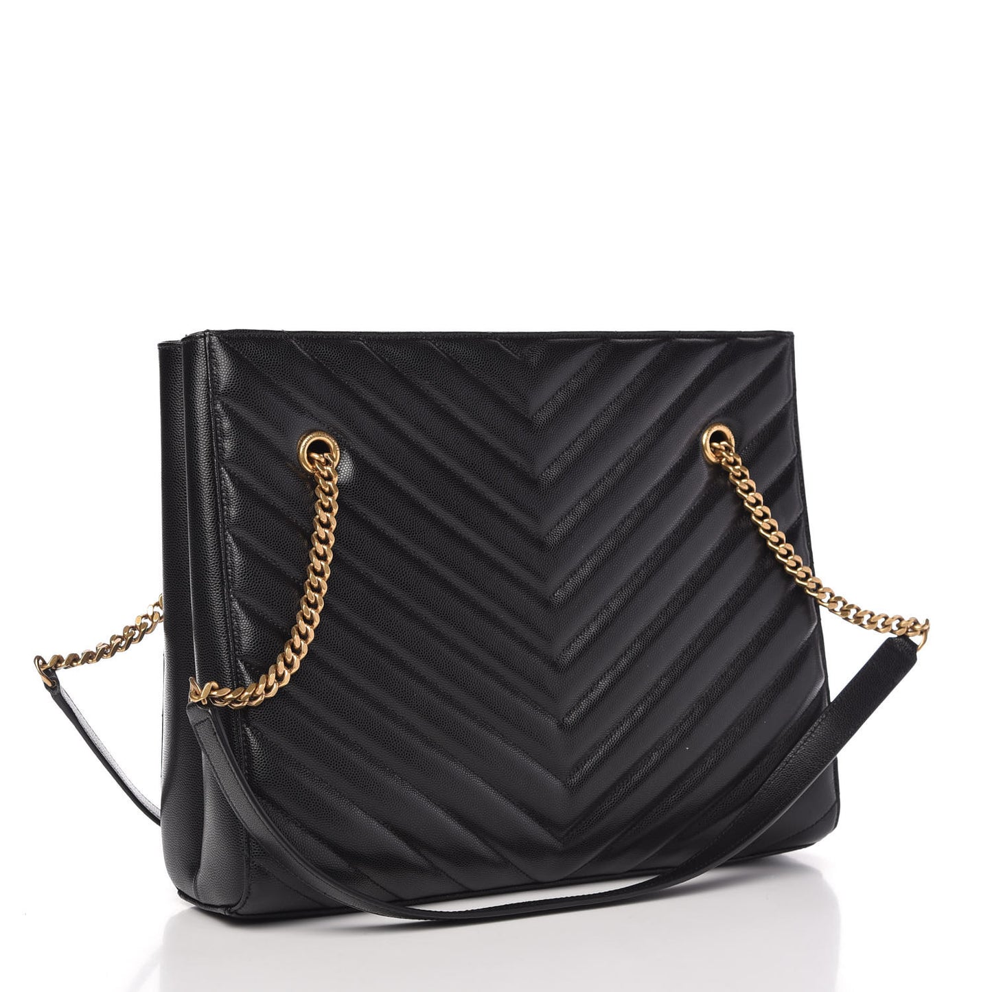 Grain De Poudre Matelasse Chevron Medium Tribeca Shopping Bag Black