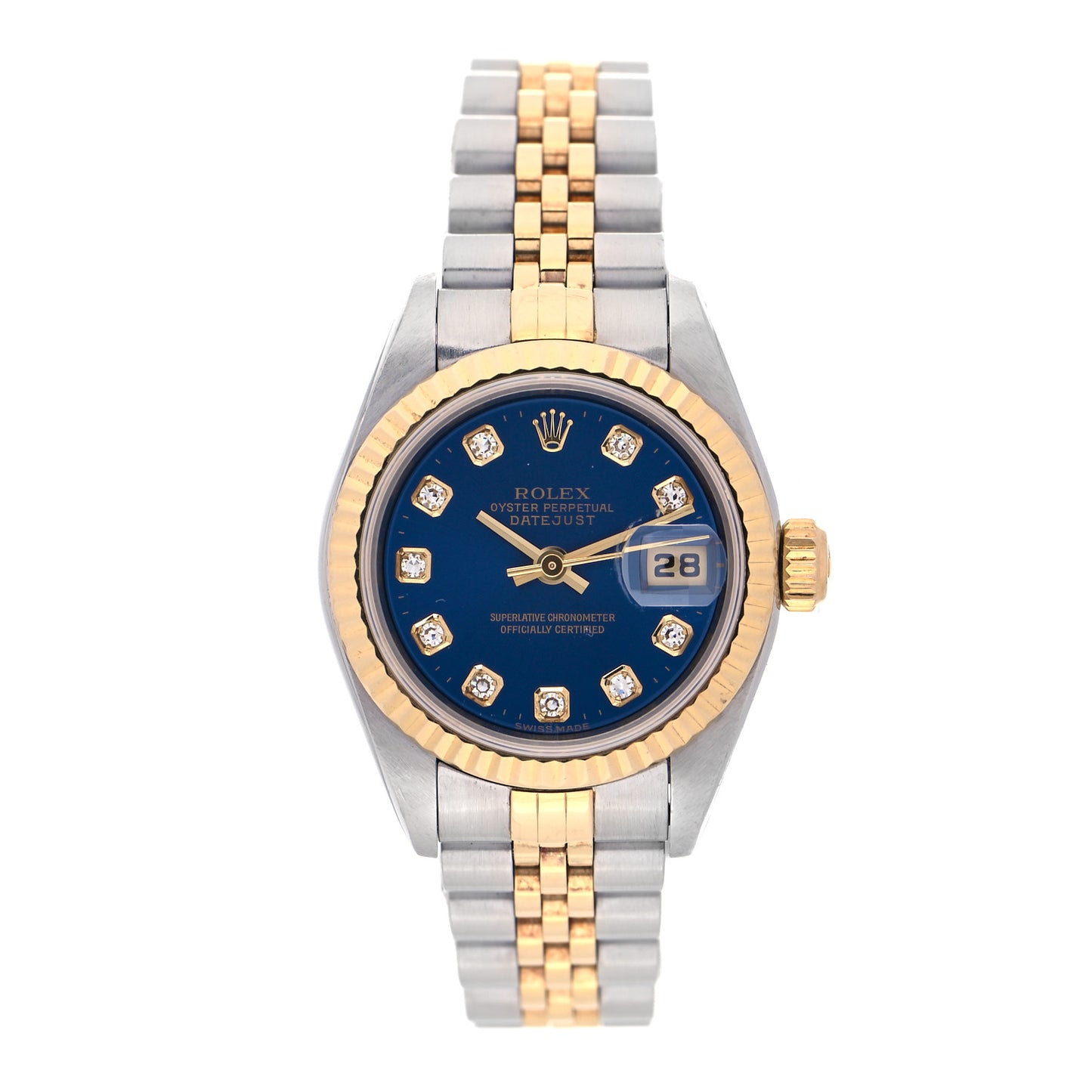 Stainless Steel 18K Yellow Gold Diamond 26mm Oyster Perpetual Datejust Watch Blue 79173