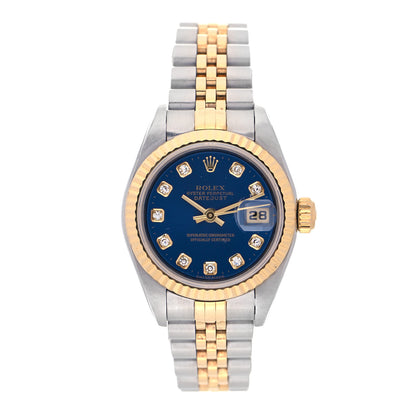 Rolex Stainless Steel 18K Yellow Gold Diamond 26mm Oyster Perpetual Datejust Watch Blue 79173 1 of 12
