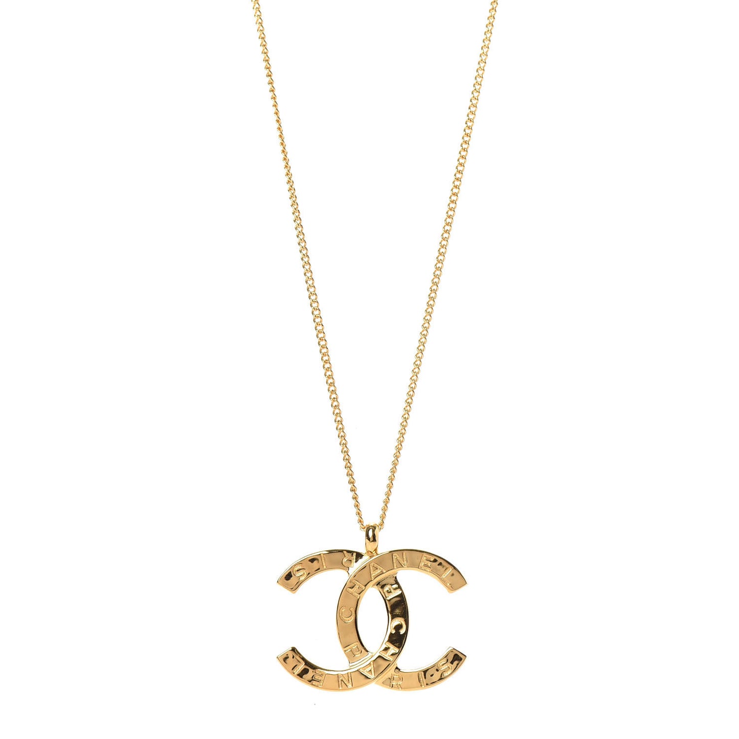 Metal CC Paris Button Necklace Gold