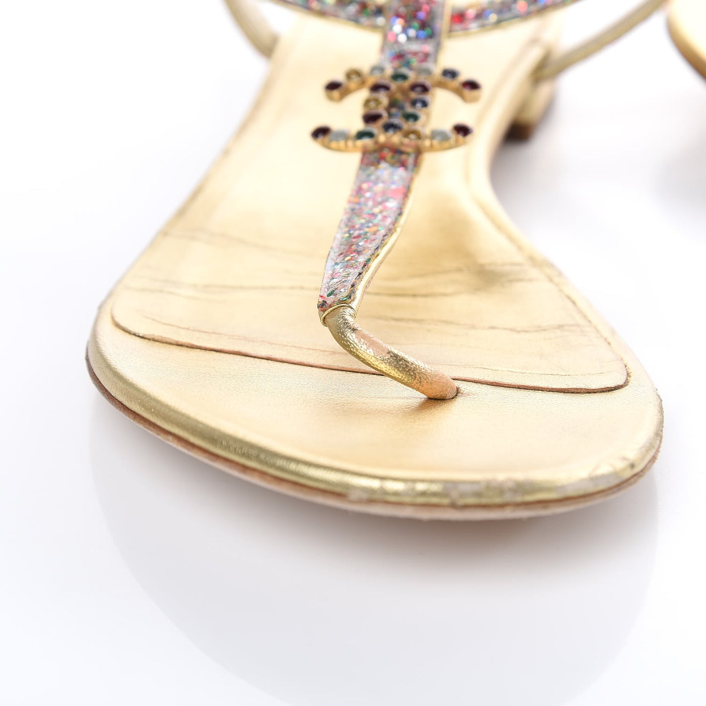 Metallic Lambskin Glitter Gripoix CC Sandals 38.5 Gold