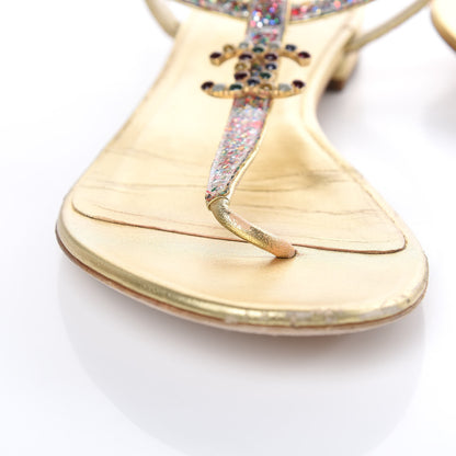 Chanel Metallic Lambskin Glitter Gripoix CC Sandals 38.5 Gold 11 of 13