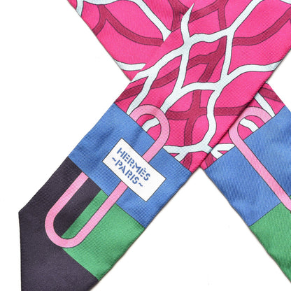 Hermes Silk Ballet Aquatique Twilly Marine Fuchsia Vert 4 of 4