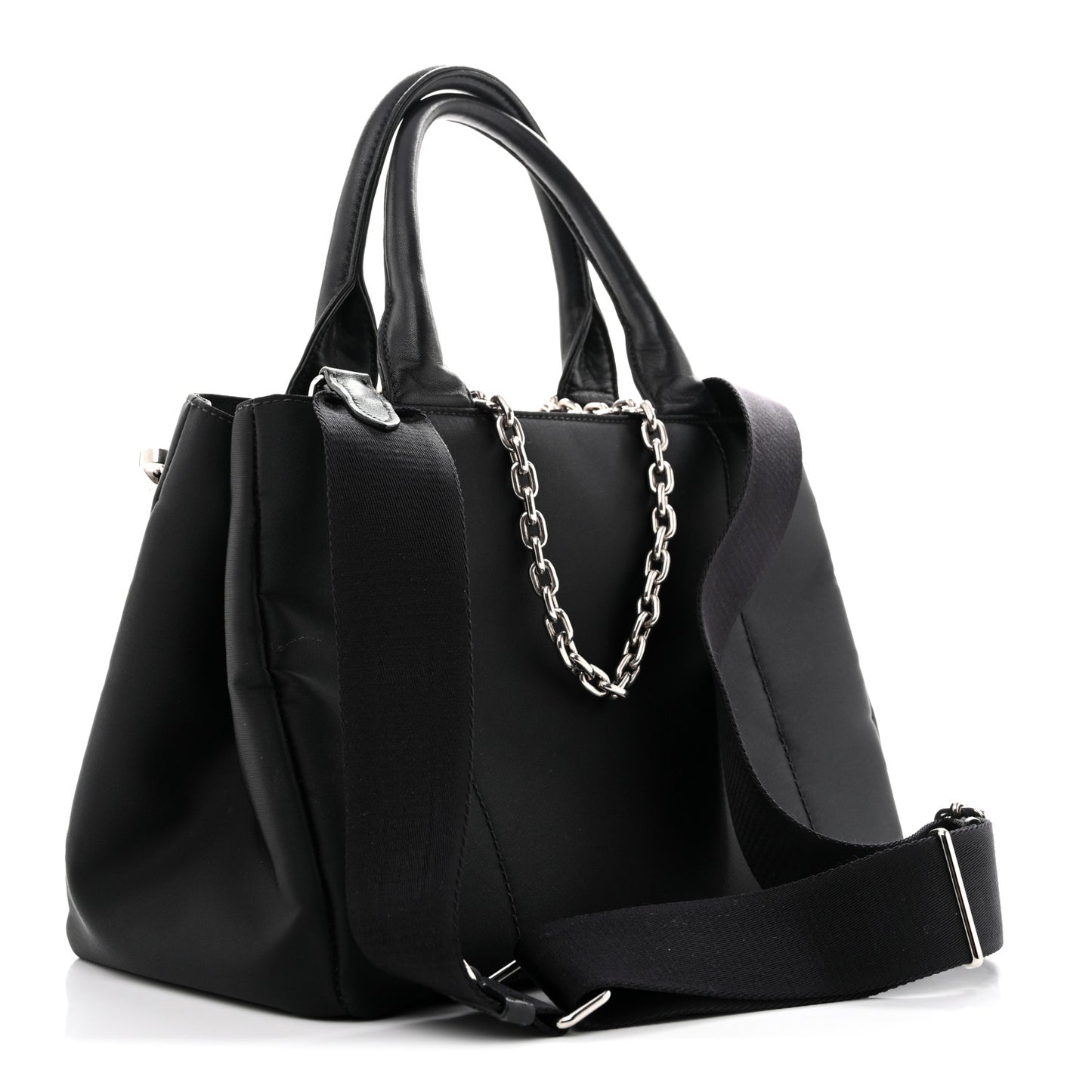 Tessuto Nylon Nappa Zip Pocket Chain Tote Black