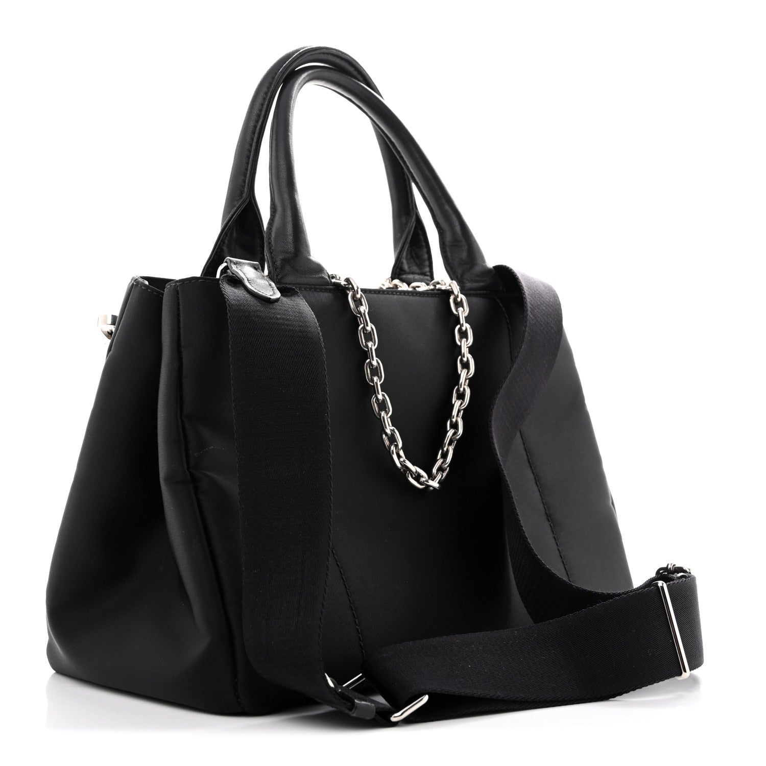 Prada Tessuto Nylon Nappa Zip Pocket Chain Tote Black 2 of 12