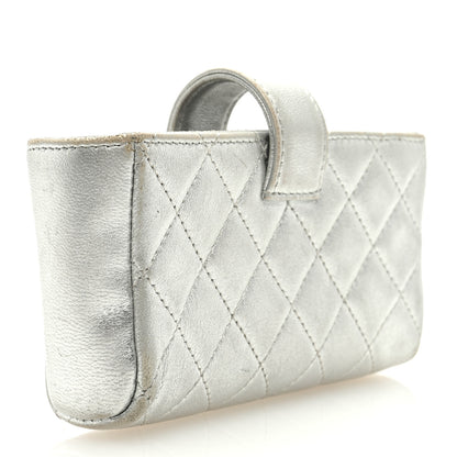 Chanel Metallic Lambskin Quilted Mini Phone Holder Clutch Silver 3 of 8