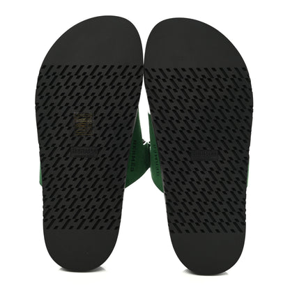 Hermes Suede Goatskin Womens Chypre Sandals 38.5 Vert Electrique 5 of 9