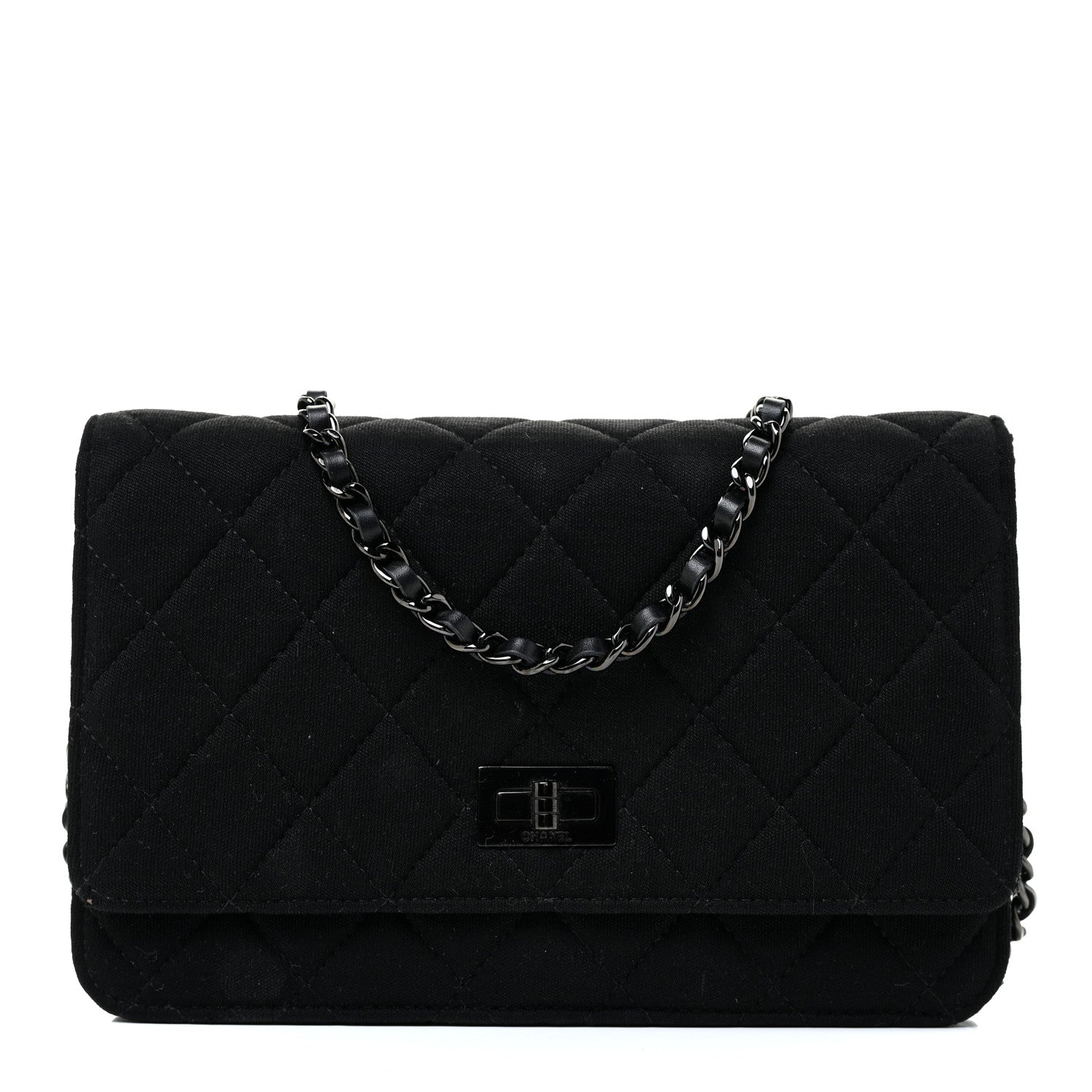 Chanel Jersey Quilted Reissue Wallet On Chain WOC Black 1 of 18