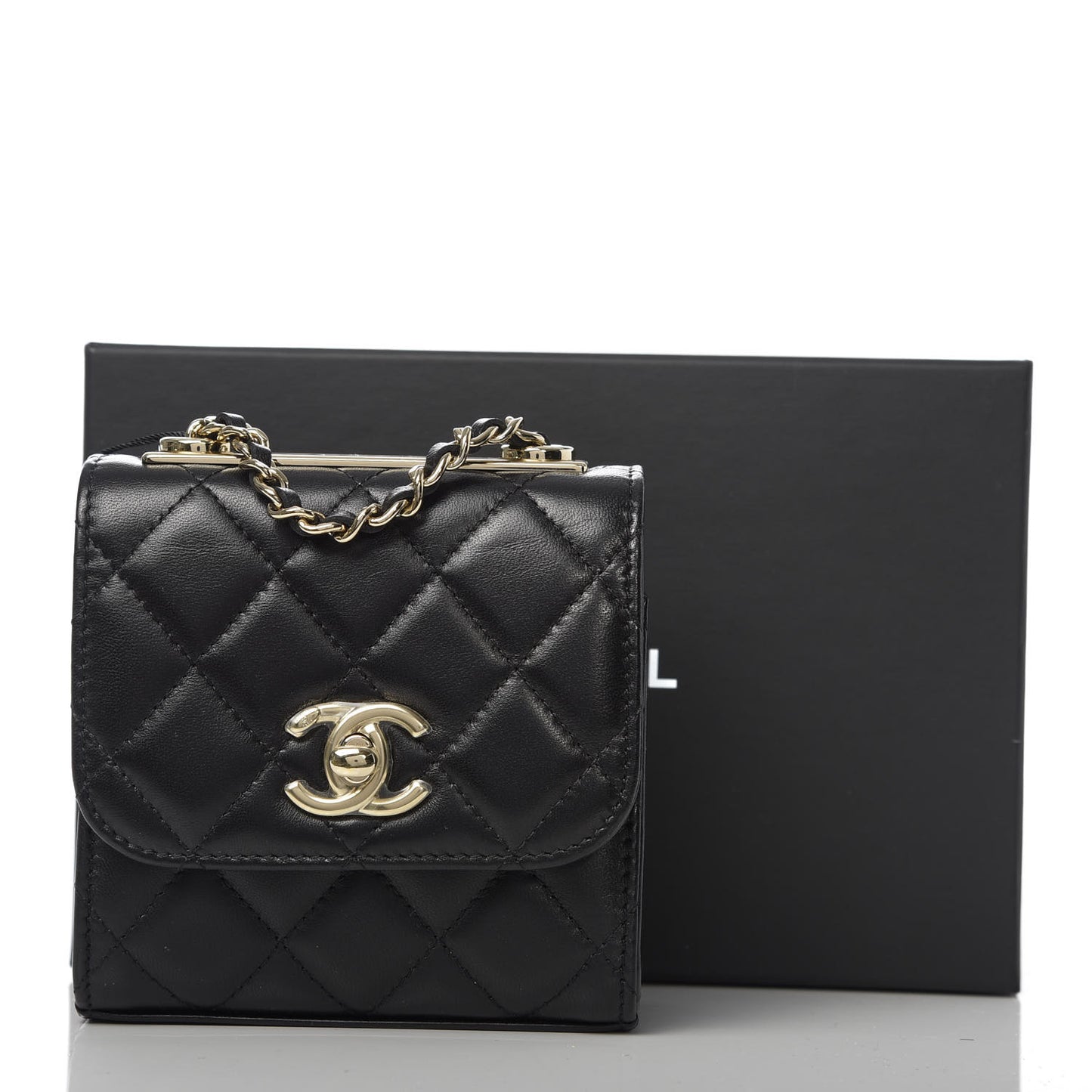 Lambskin Quilted Mini Trendy CC Chain Wallet Black