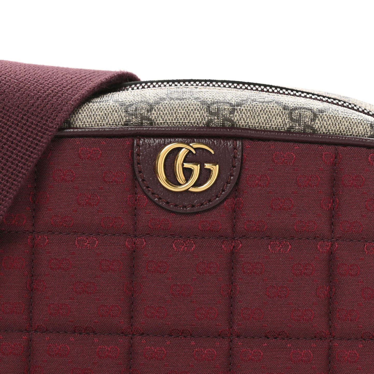 Monogram GG Mignon Textured Dollar Calfskin GG Supreme Monogram Quilted Small Crossbody Bag  Burgundy Beige Ebony