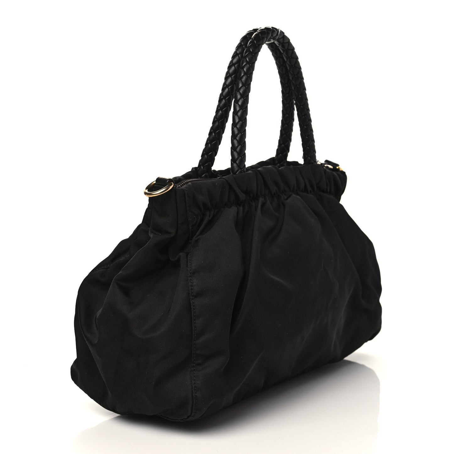 Tessuto Nylon Nappa Braided Top Handle Tote Black