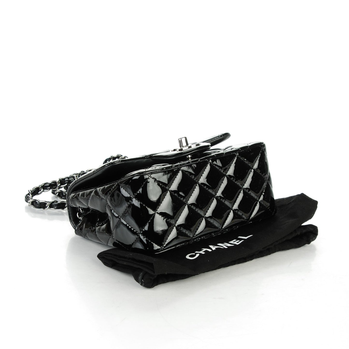 Patent Calfskin Quilted Mini Square Flap Black