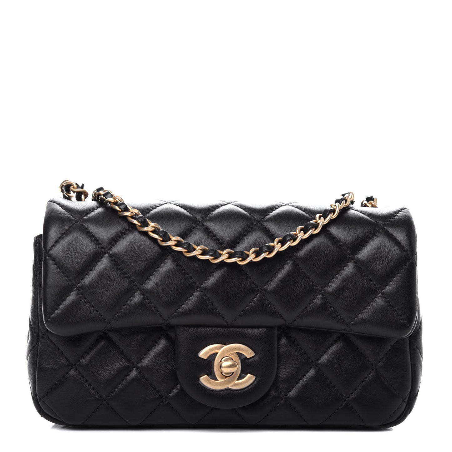 Lambskin Quilted Mini Rectangular Pearl Crush Flap Black