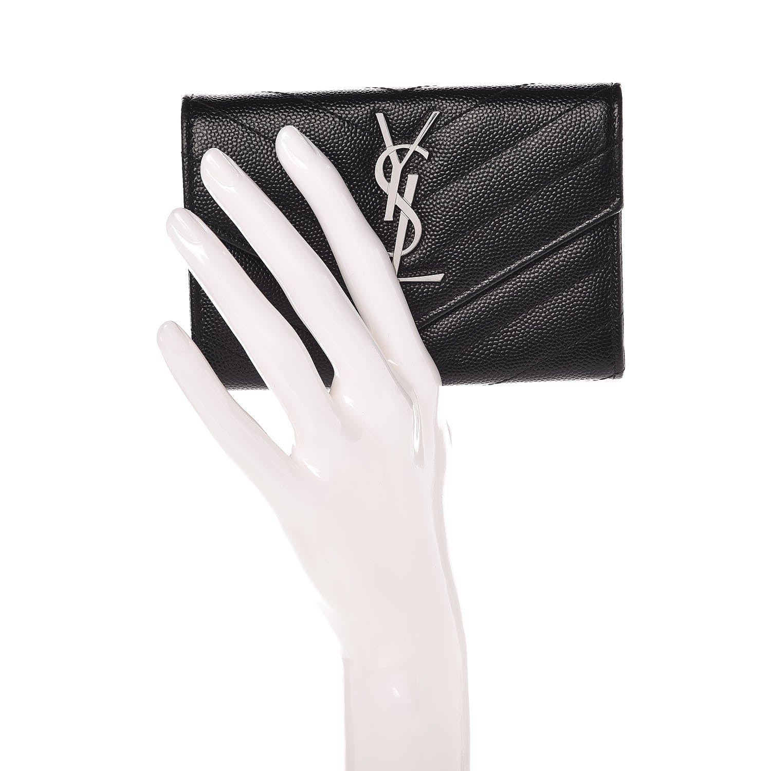 Saint Laurent Grain De Poudre Matelasse Chevron Small Monogram Envelope Wallet Black 2 of 7