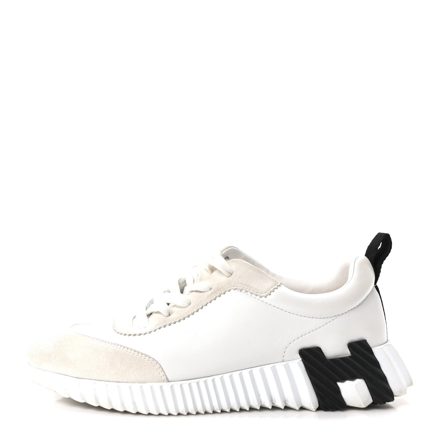 Hermes Calfskin Suede Goatskin Bouncing Sneakers 37.5 White Black 1 of 9