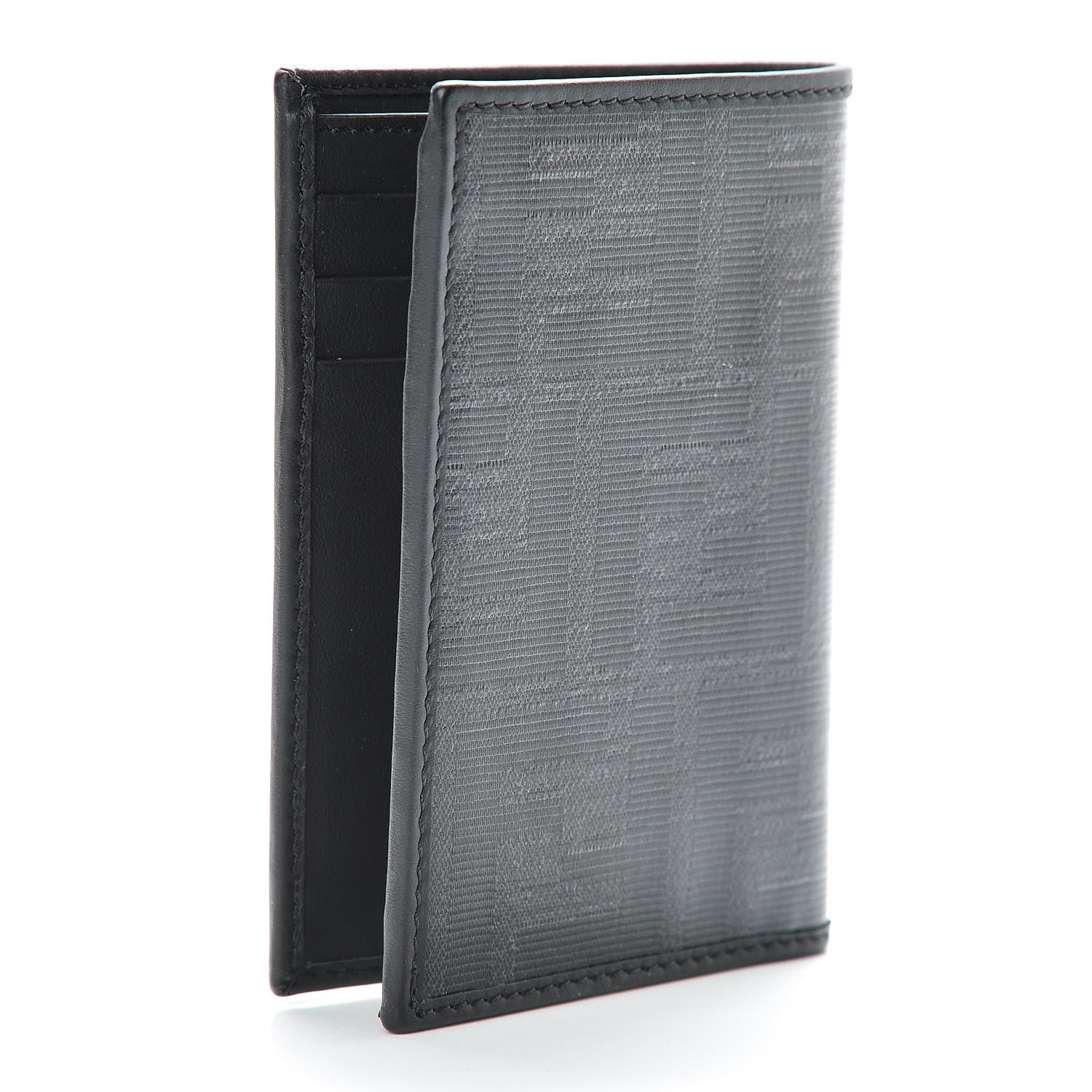 Fendi Glazed Fabric Vitello Century FF 1974 Stamp Patch Mens Wallet Black 3 of 8