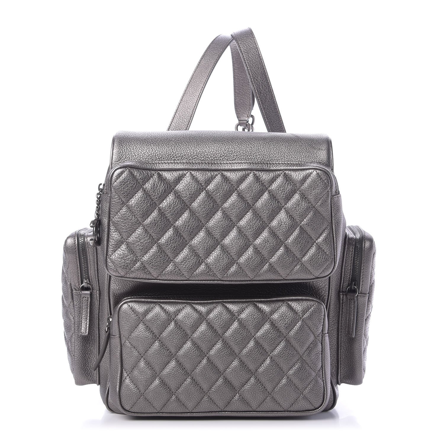 Chanel Metallic Grained Calfskin Quilted Large Casual Rock Backpack Charcoal 1 of 9