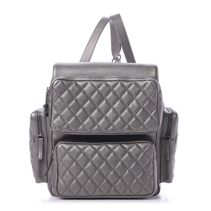 Chanel Metallic Grained Calfskin Quilted Large Casual Rock Backpack Charcoal 1 of 9
