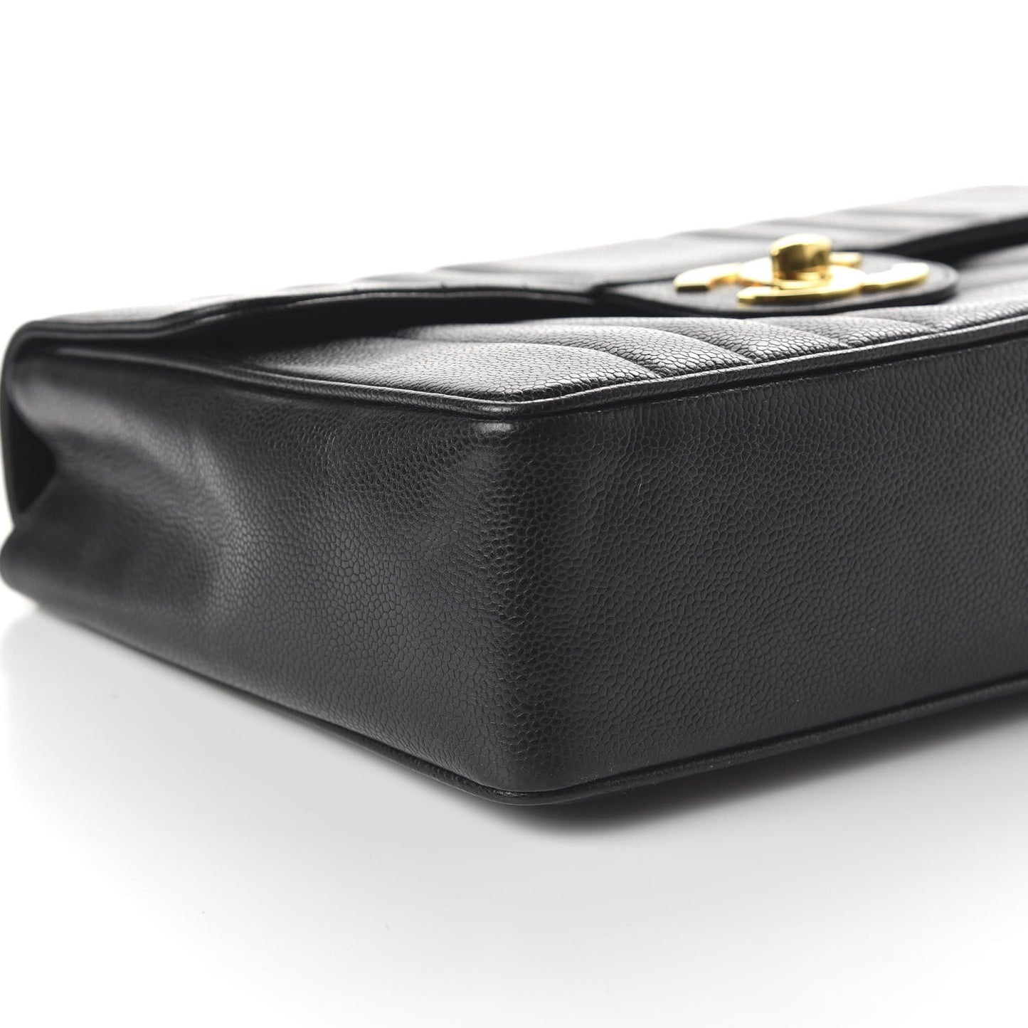 Caviar Vertical Quilted Single Flap Black