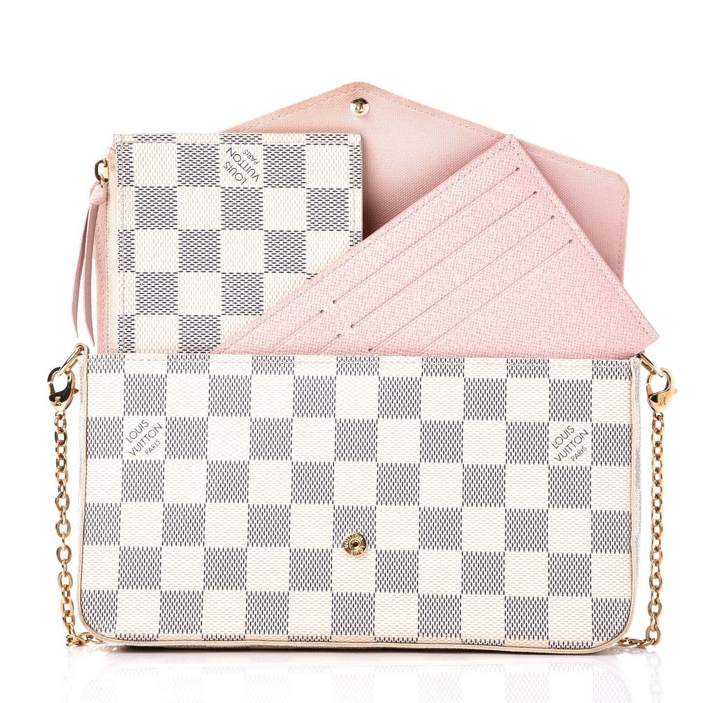 Damier Azur Pochette Felicie Chain Wallet Rose Ballerine