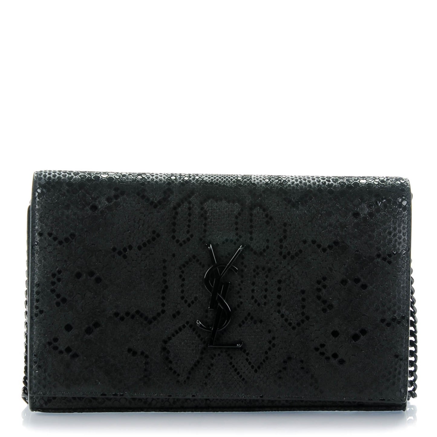 Python Print Suede Monogram Chain Wallet Black